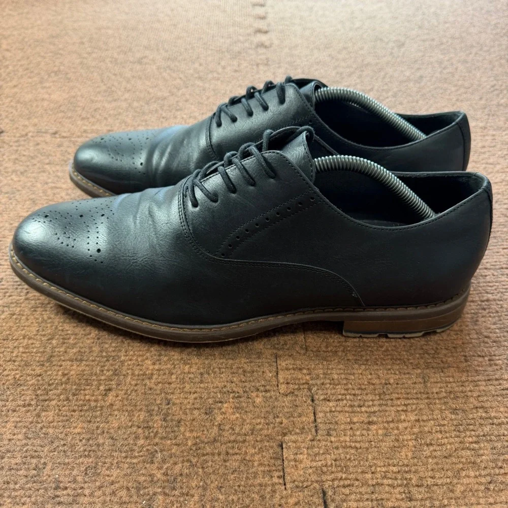 Giorgio Brutini Mens Black Leather Medallion Toe Oxford Dress Shoes Memory Foam